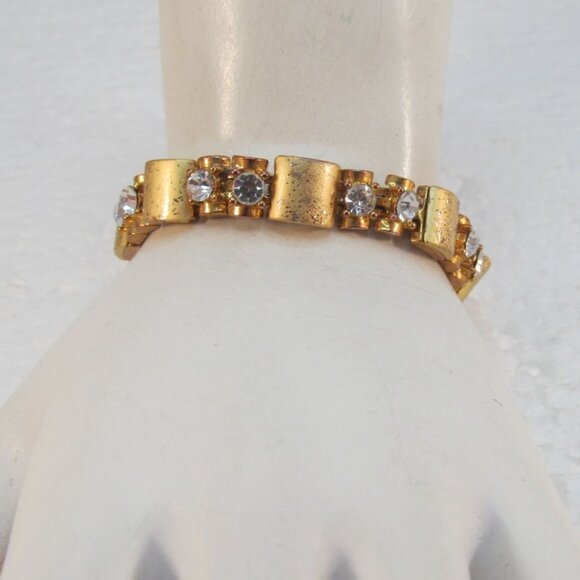 Gold Tone Rhinestone Link Bracelet Size 7.25 - Picture 4 of 14